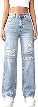 HBER Ripped Straight Leg Jeans for Women High Waisted Casual Loose Distressed Boyfriend Denim Pants Y2K Streetwear