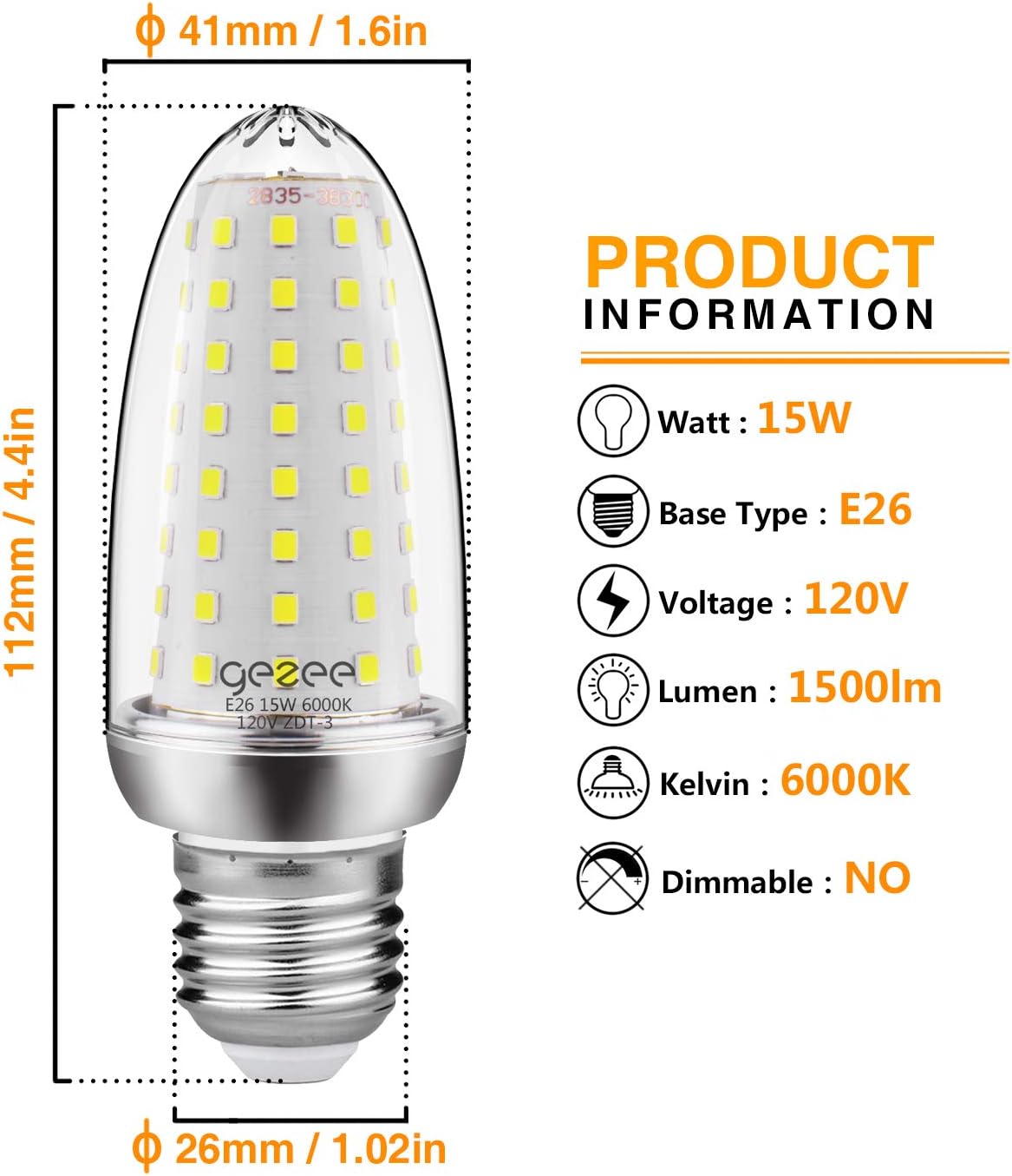 gezee 15W LED Light Bulb,150 Watt Equivalent,E26 LED Lamp 1500 Lumens 6000K Daylight White,Non-Dimmable(4-Pack)