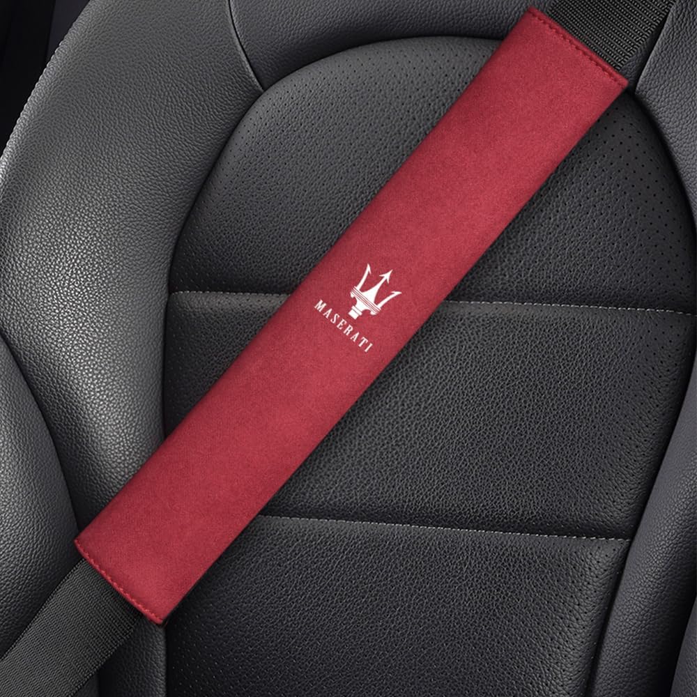 2 Pcs Car Seat Belt Pads for Maserati Quattroporte Levante Ghibli GT Gransport GC SQ4 Seat Belt Cover Protector Protect Shoulder Emblem Accessories,Red