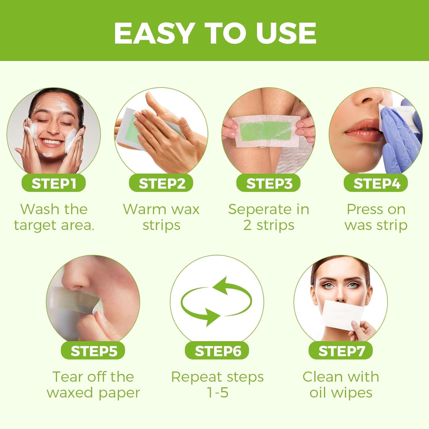 Body Wax Strips for Hair Removal: 60 Strips (40 Large, 20 Small) & 5 Oil Wipes – Gentle & Fast for Body & Face – Ideal for women& Men Home & Travel