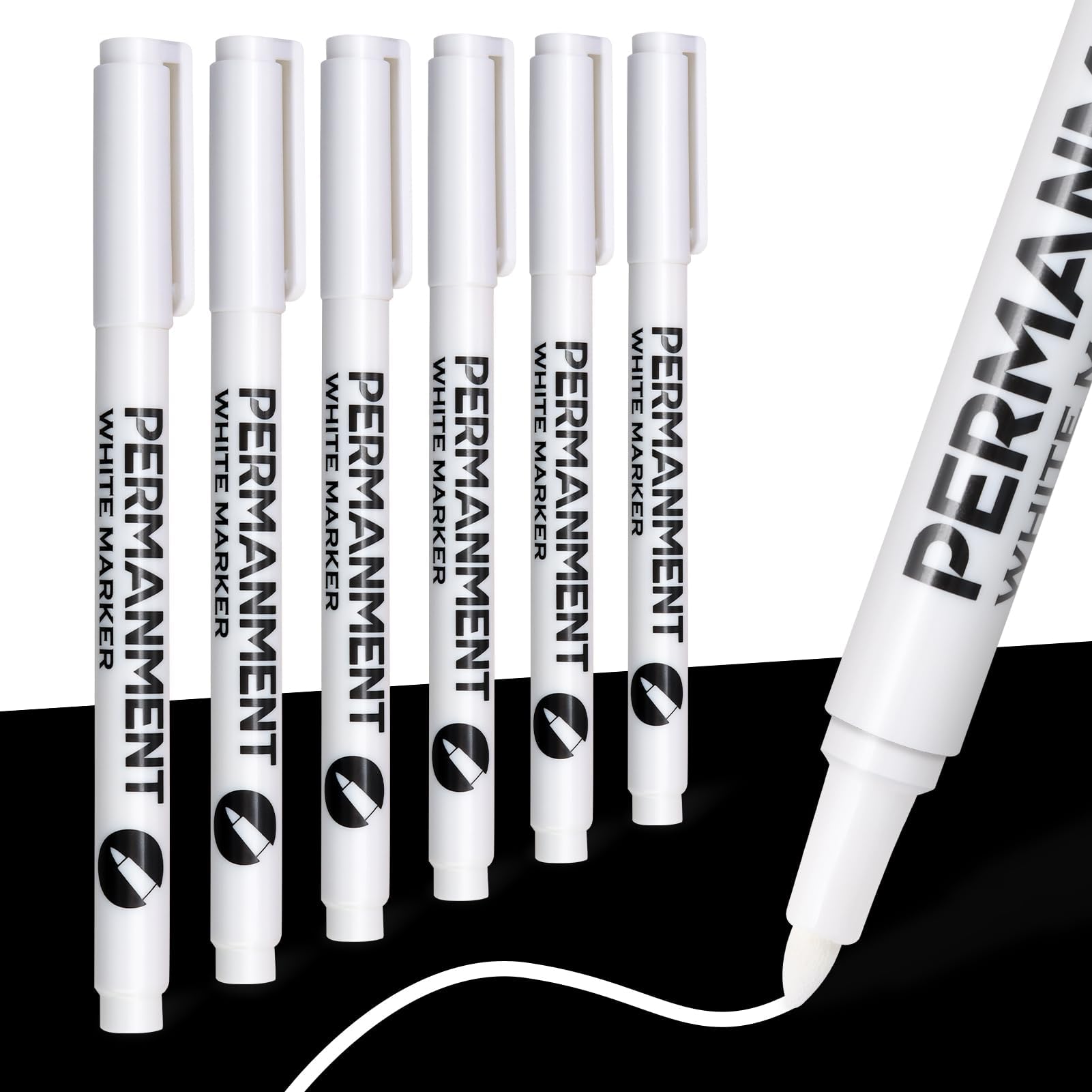 6 Rotuladores Blancos, 1mm Rotuladores Acrílicos Permanentes Fieltro Impermeables Secado Rápido Rotuladores Pintura Blanca Opacidad para Piedra Madera Vidrio Cerámica Lienzo Neumáticos Textiles