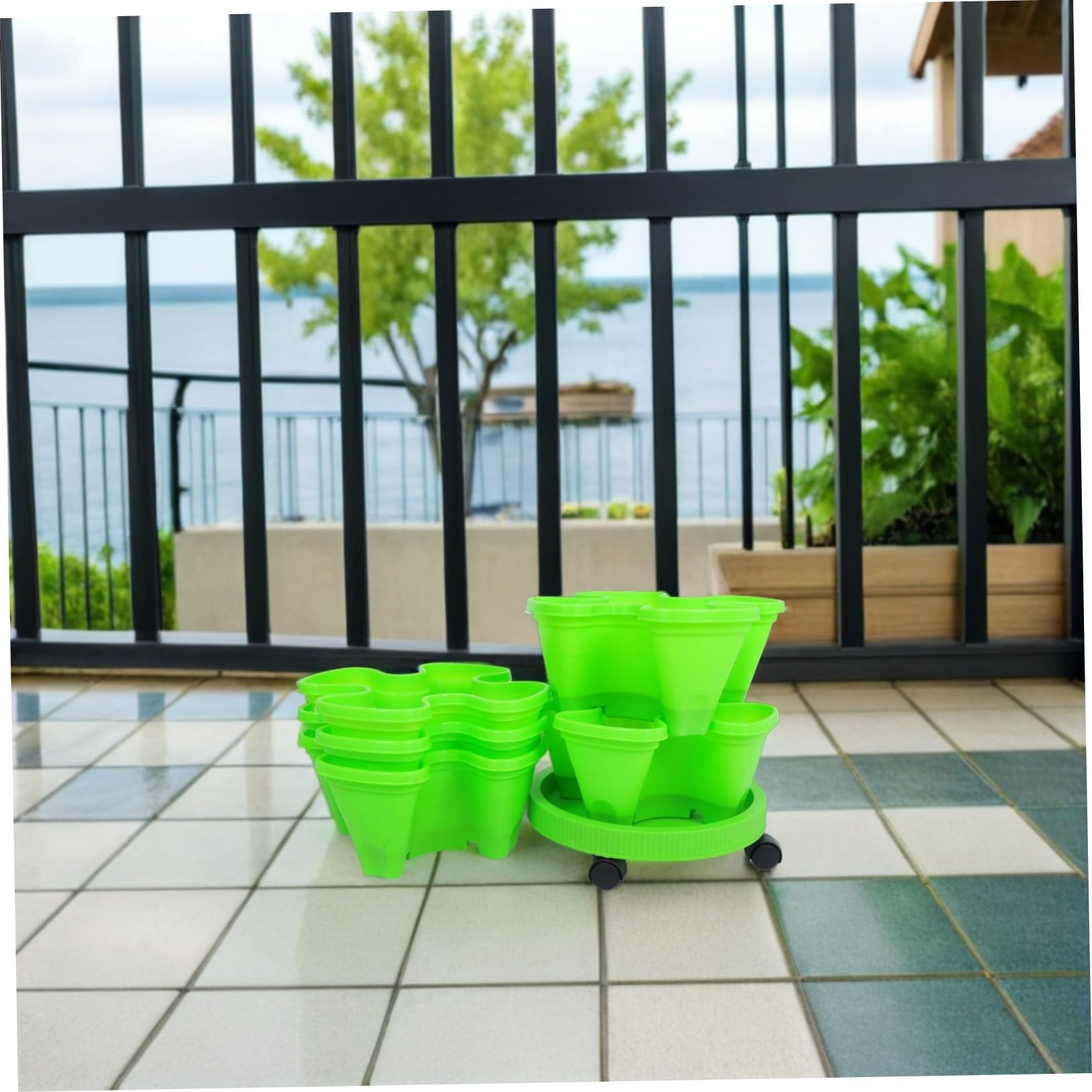 LIFKOME Tour à Fraises Empilable Roues en Abs Multicouche Vert
