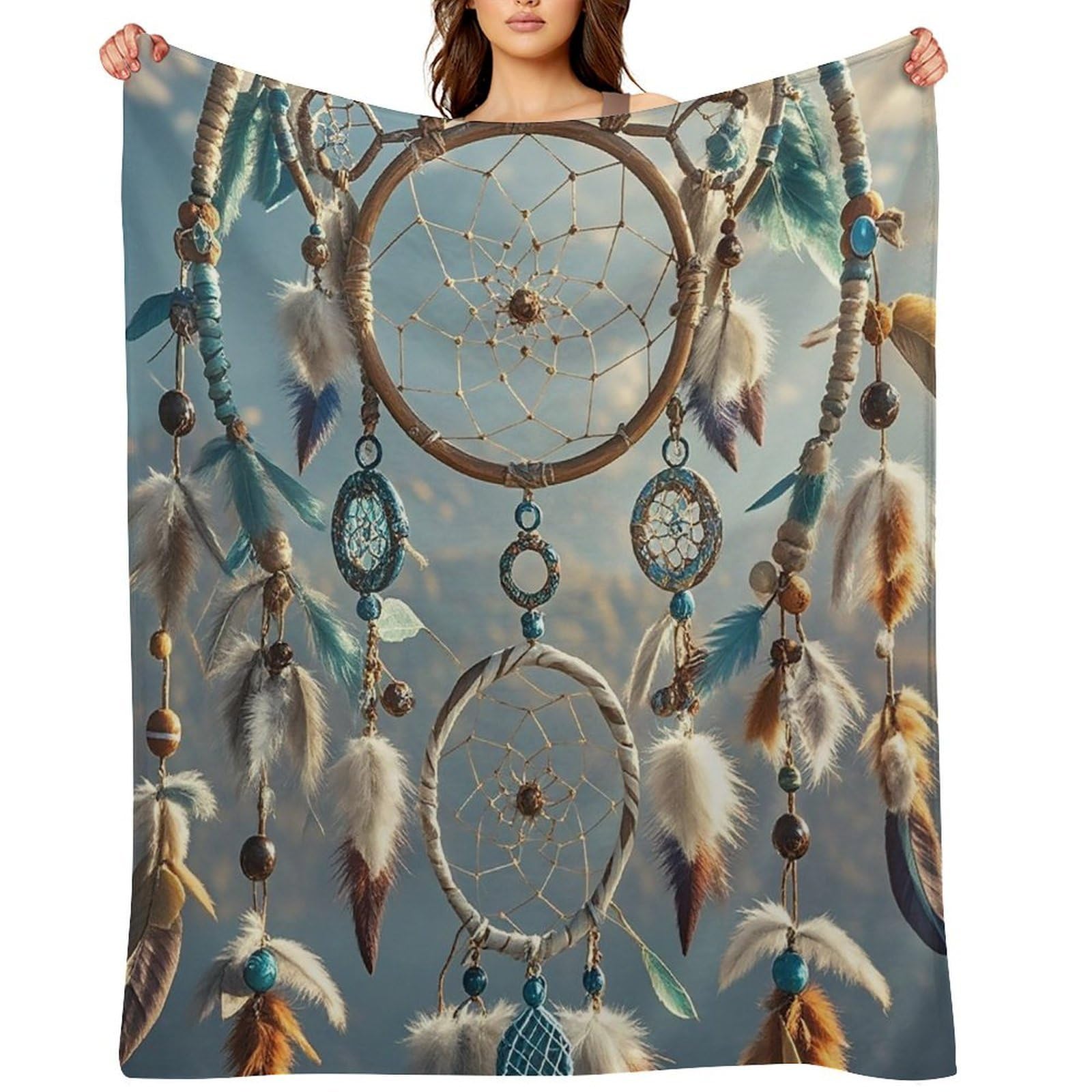 Flannel Fleece Throw Blanket - 30"x40" Super Soft Plush,Lightweight Wrinkle Resistant Cozy Native American Dream Catcher Blanket for Couch Sofa Bed Travel Camping and Gift
