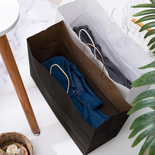 Miniatura 5 de Eupako Bolsas de papel negras de 16 x 6 x 12 pulgadas, juego de 50, bolsas de regalo, bodas, cumpleaños, vacaciones, fiestas, baby showers, Navidad,