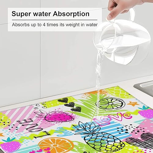 Miniatura 4 de Tapete de secado de platos colorido con patrón de frutas para cocina, 16 x 18 pulgadas, tapete de drenaje de platos absorbente de microfibra con