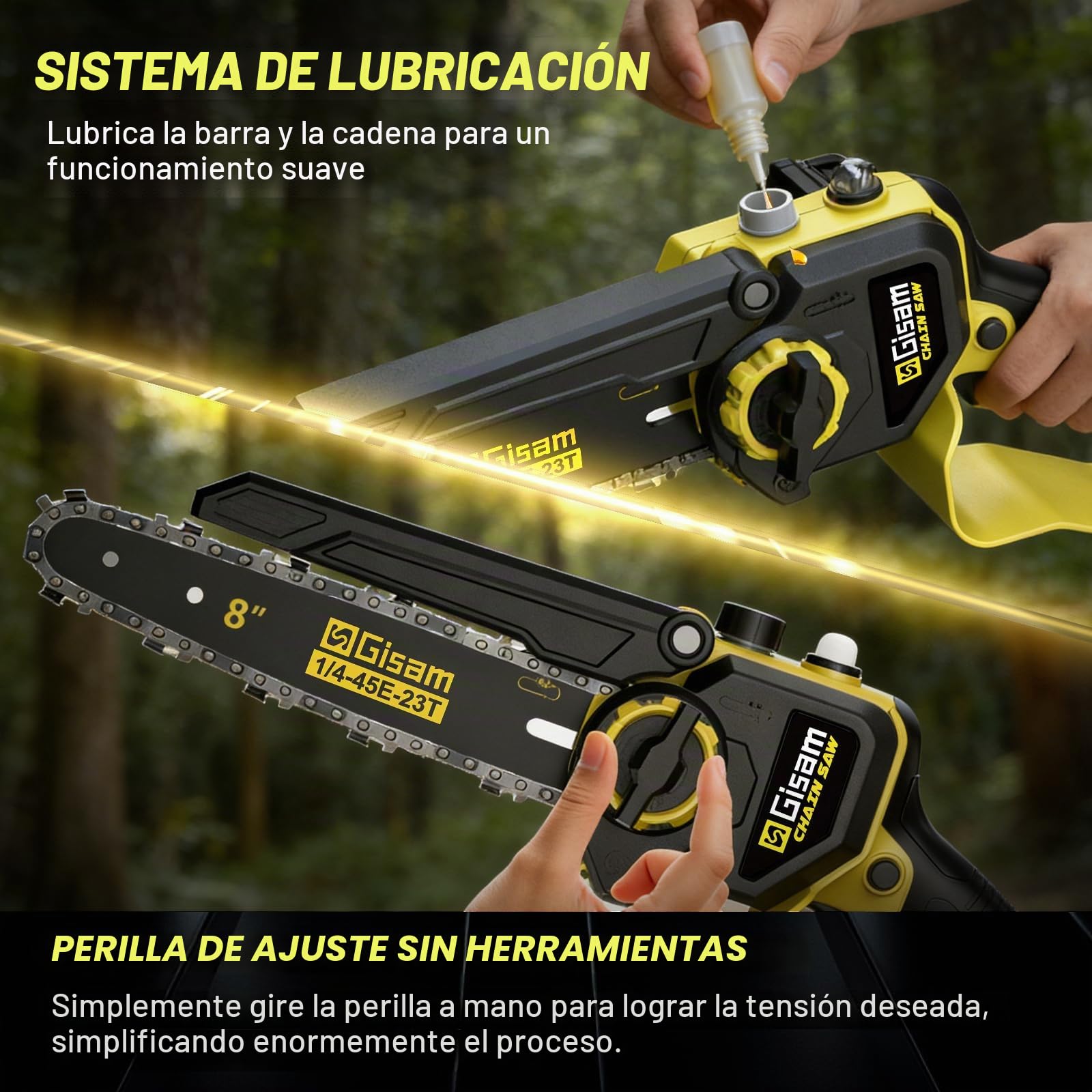 Mini Motosierra 2 En 1 Con PéRtiga TelescóPica,Motor Sin Escobillas De 2600w,Motosierra De 8 Pulgadas,Engrasador AutomáTico Y Tensor De Cadena Sin Herramientas Y 2 * 4000 Mah,Extensible Hasta 4,2m