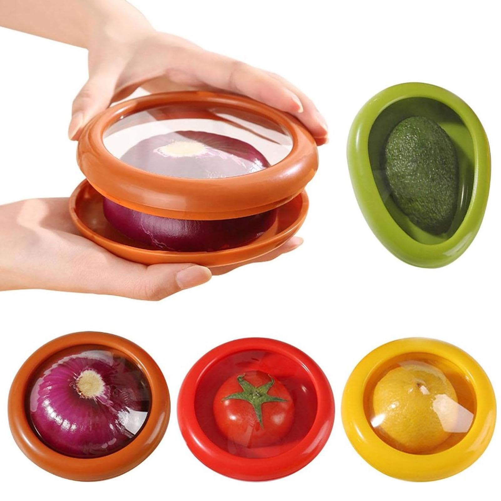 4 Piece Onion Storage and Avocado Saver Fresh Stretch Pod Tomato Saver Fruit and Vegetable Storage Containers Set for Red Onion, Guacamole, Lemon Tomato Saver and Storage Keeper ​