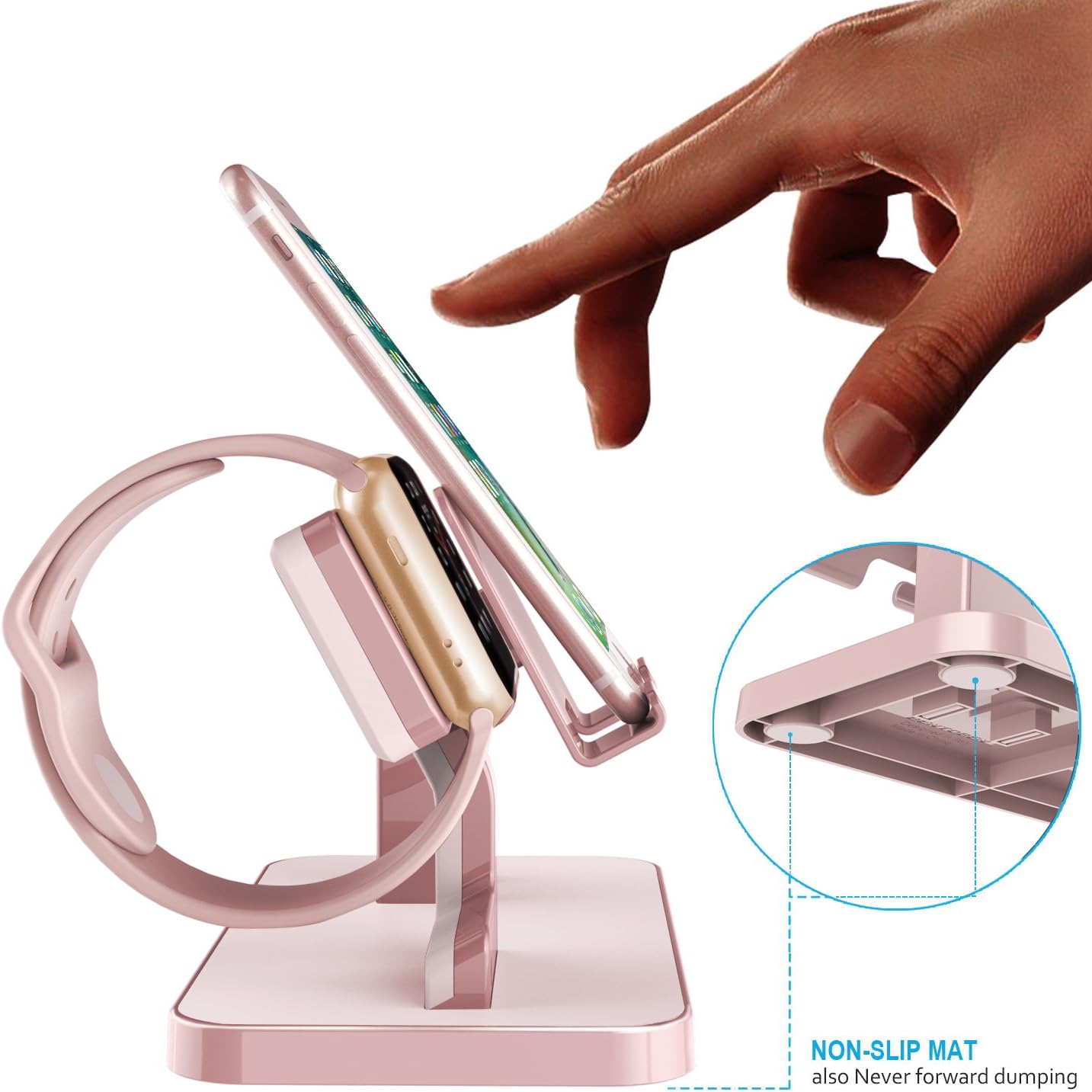 Apple Watch Stand, Cell Phone Stand, iPhone XS Max XS X XR 8 7 Plus Stand, BENTOBEN NightStand Mode iWatch Stand iPhone Dock iPad Mini Charging Station for iWatch Series 3 2 1 38mm 42mm - Rose Gold