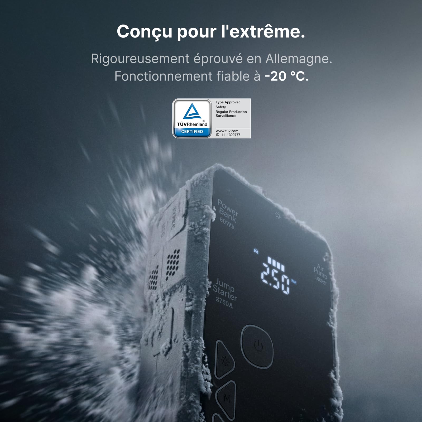 M7 Certifié TÜV Booster Batterie Voiture, SmartIgnition 12V Compresseur à Air Portatif, Gonfleur Pneus Voiture avec Batterie Externe 60Wh, pour Moteurs 10L Essence et 8.5L Diesel