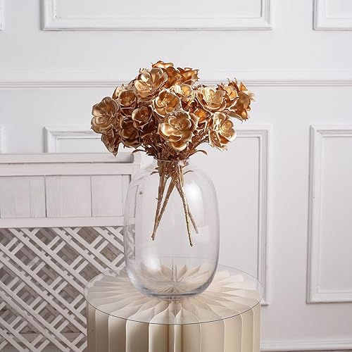 Efavormart - Paquete de 2 ramos de flores artificiales de oro metálico de 17 pulgadas, arreglo floral abierto, decoración navideña