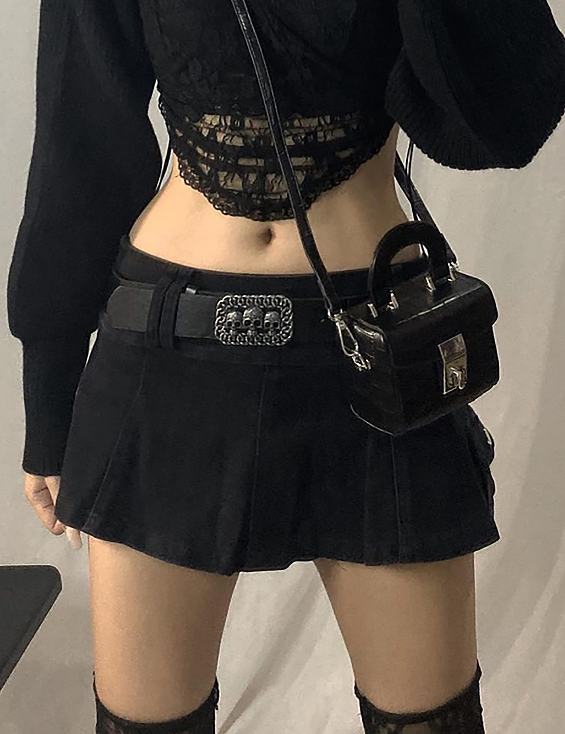 MISSACTIVER Women’s Low Waist Jeans Skirt Zipper Back 90S Streetwear Patchwork A-line Mini Skirt with Pockets