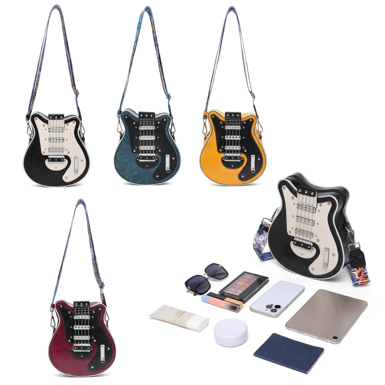 Elegante borsa a tracolla in pelle PU a forma chitarra Borse a tracolla casual Borsa a tracolla per amanti della musica e viaggiatori Accessorio per amanti della musica
