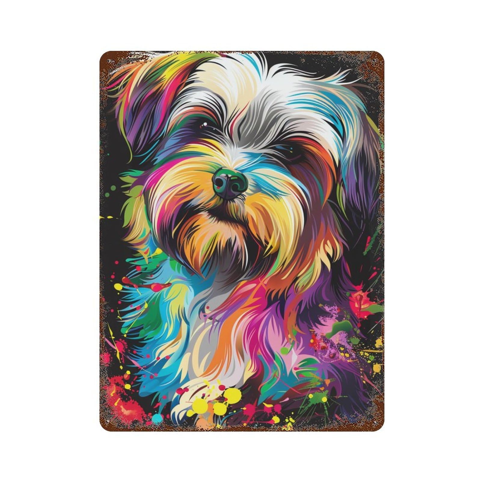 Rust Effect Colorful Abstract Dog Art Print-52 Aged Metal Wall Plaque 15.7"x11.8", Shabby Chic Decor for Living Room, Hallway And Home Decor