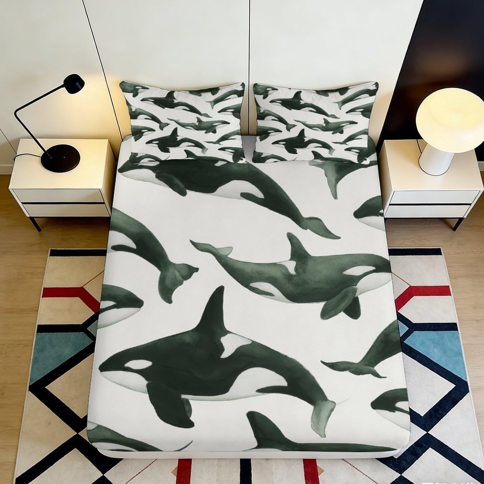Jqzkxnhpbr Style-4 3D Printed Orca Whale Fitted Sheet Microfiber Soft Breathable Ocean Animal Bed Cover For Bedroom Guest Room Decor 90X200x25cm