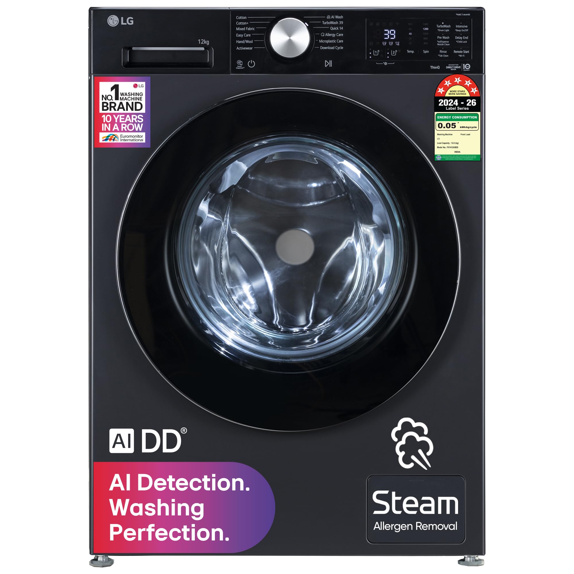 LG 12 Kg, 5 Star, AI DD Technology, Steam Wash, Wi-Fi, 6 Motion DD, Fully-Automatic Front Load Washing Machine (FX1412A5ED, Allergy Care, Ez-Dispense, TurboWash 360˚, 2026 Model, Essence Graphite)-image-44