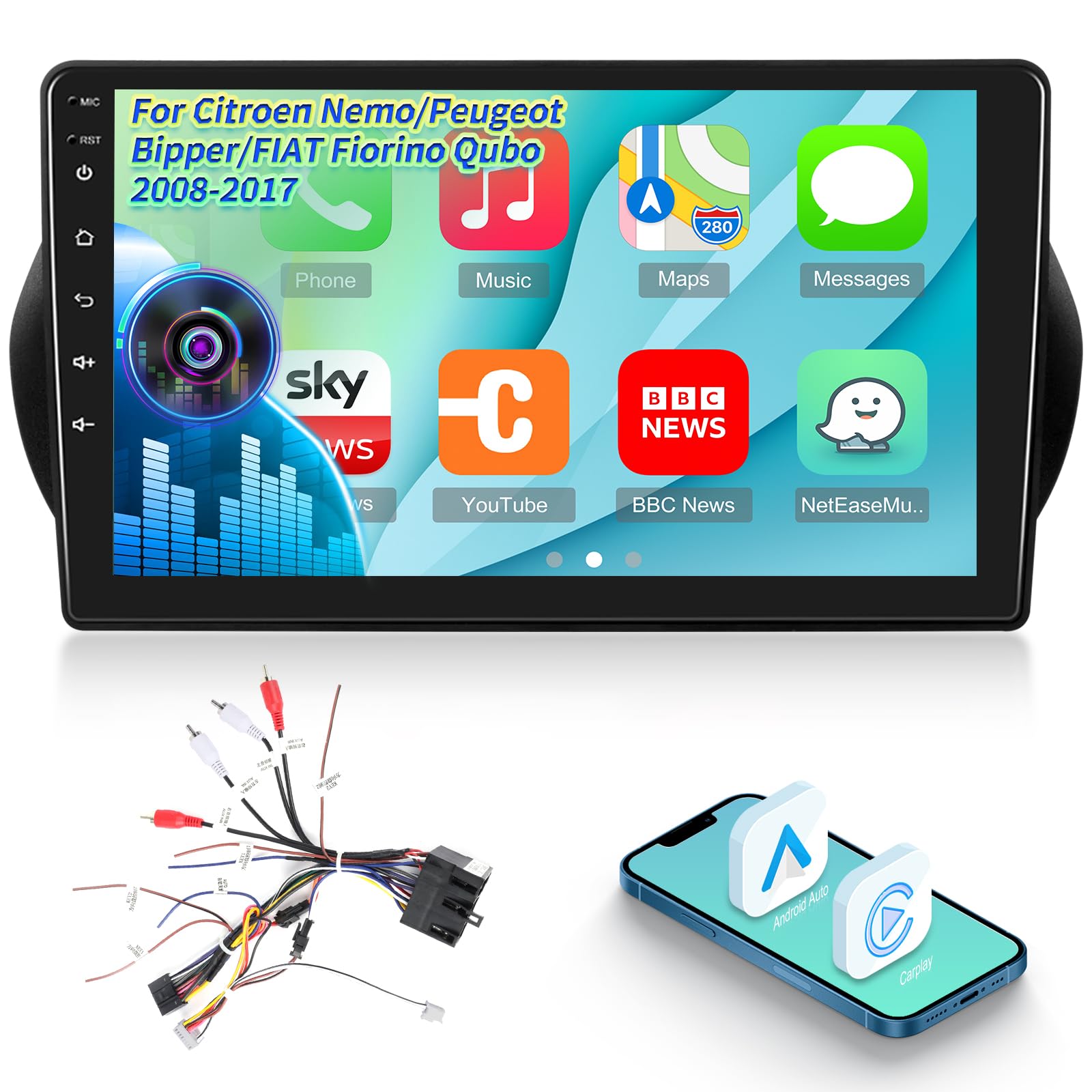 Autoradio pour Citroen Nemo/Peugeot Bipper/Fiat Fiorino Qubo 2008-2017
