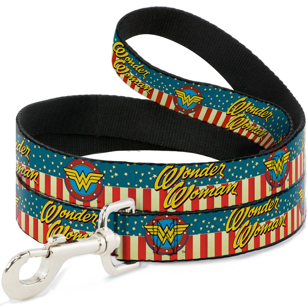 Buckle-Down Dog Leash Wonder Woman Logo Americana Red White Blue Yellow 6 Feet Long 1.0 Inch Wide, Multicolor (DL-6FT-WWW022)