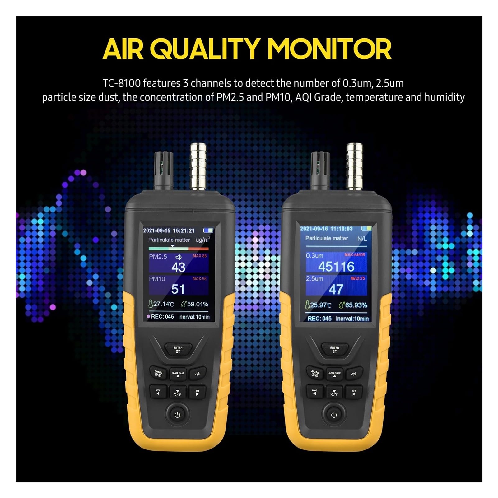 TC-8200 Licznik cząstek kurzu z wyświetlaczem LCD Detektor PM2,5 PM10 Miernik temperatury i wilgotności dla pomieszczeń czystych klasy 100 Daty w czasie rzeczywistym(TC-8100)
