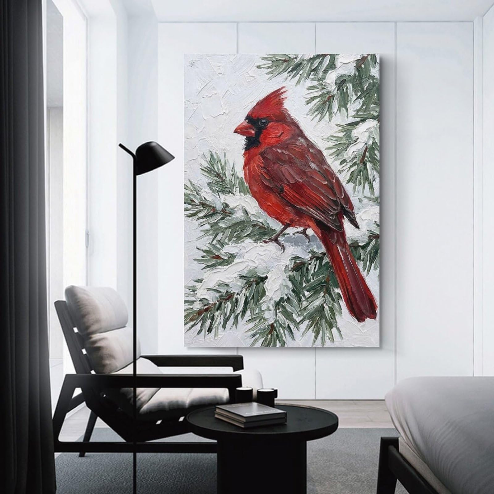 Junmoney Cardinal on Snowy Pine Branch Home Decor Wall Art, 24x36inch(60x90cm), for Apartments, Flats Or New Home Decor, An Easy Choice for New Home Styling