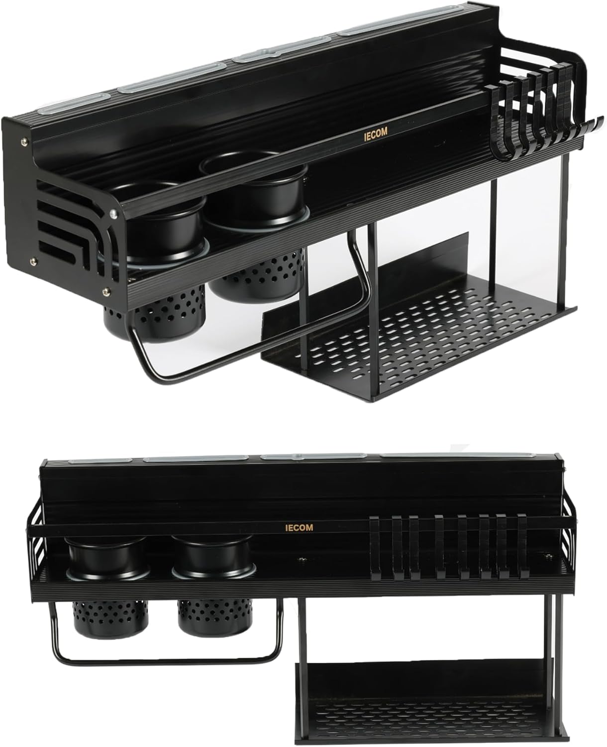 New Home Essentials Spice Rack Wall Mount, Multi-Use Kitchen Organizer with Utensil Holder, (50cm) 19" Hanging Organizer Wall Spice Rack - Black