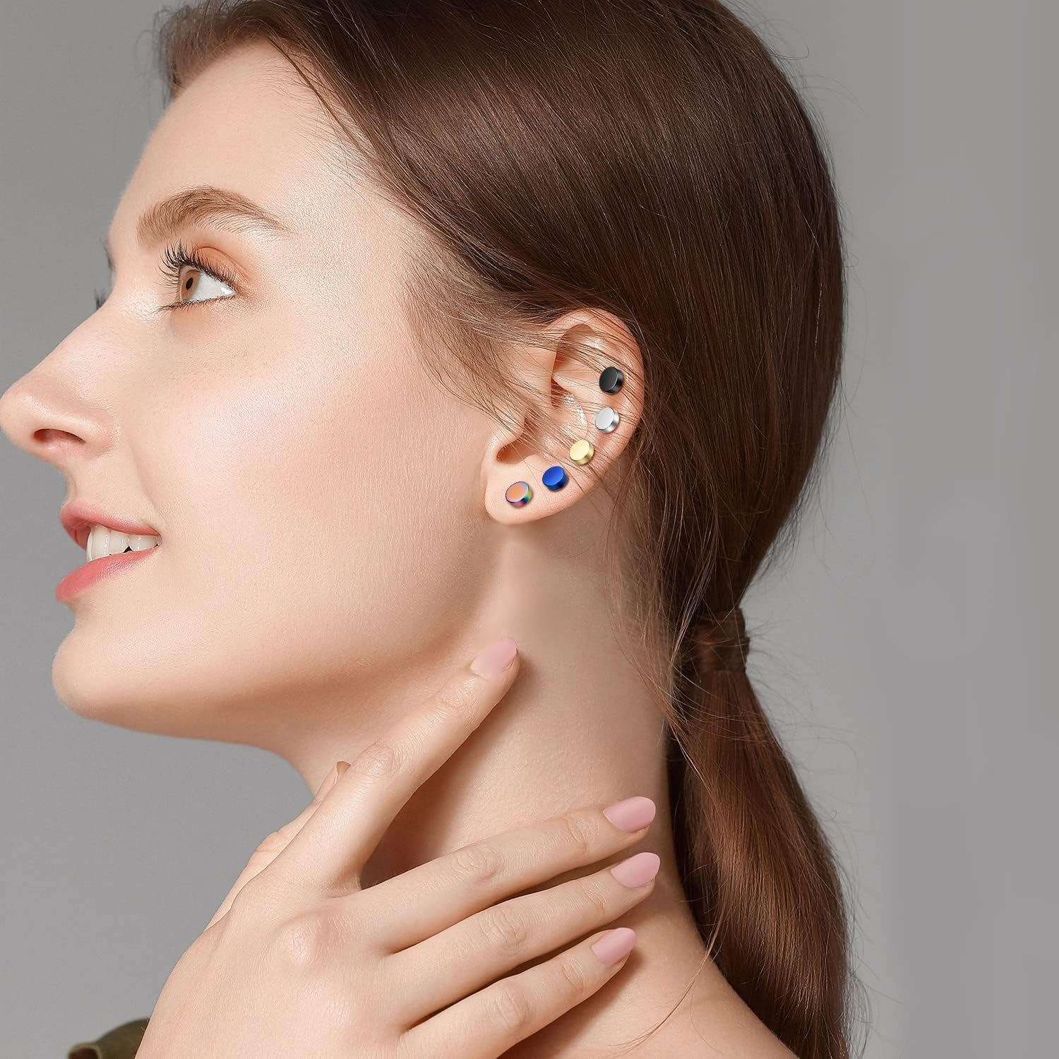 MDFUN 316L Stainless Steel Stud Earrings for Men Women Screw Flat Back Earrings Faux Gauges Ear Dot Stud Earrings 4-9 MM