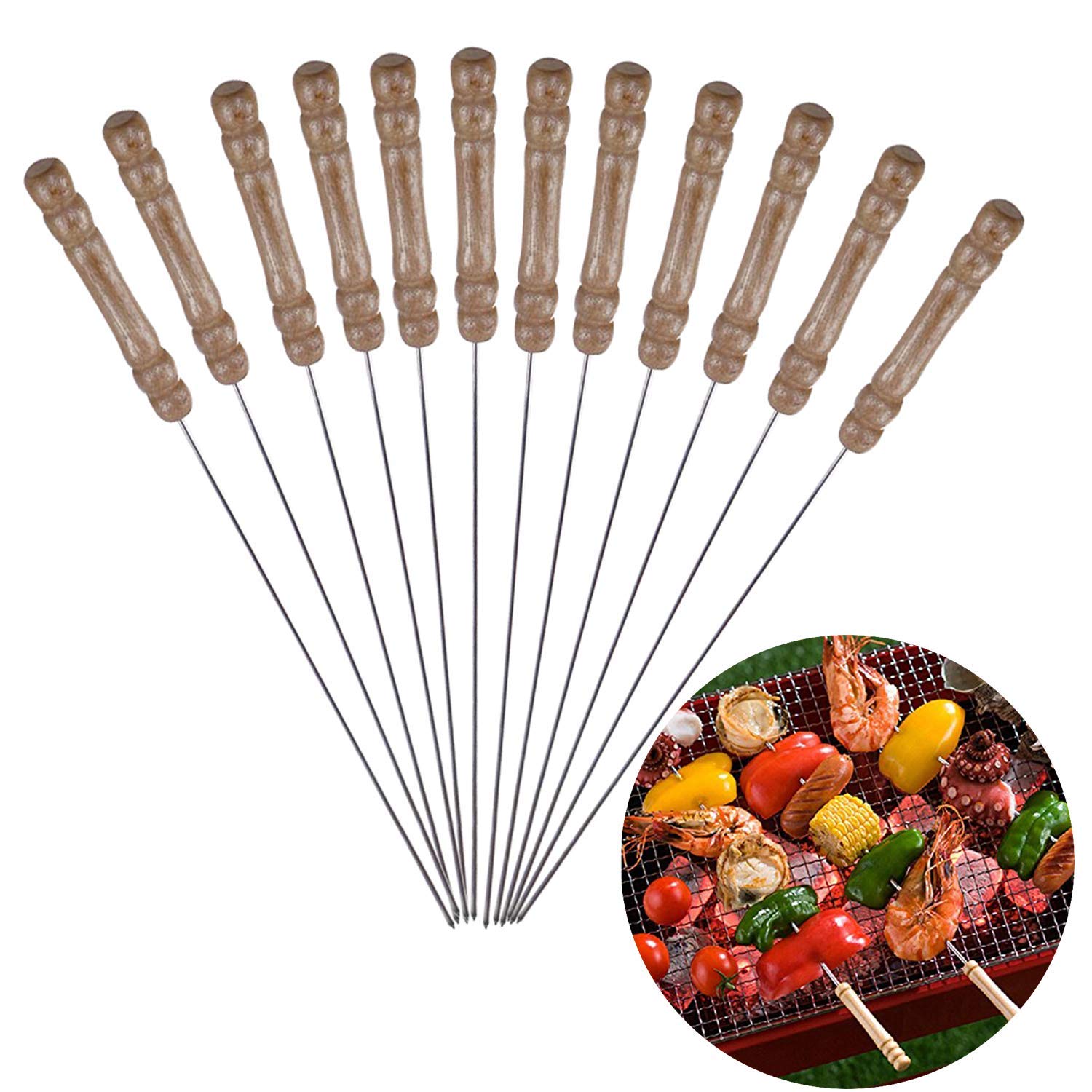 J.K BBQ Skewers Tandoor for Barbecue, Grill | Stainless Steel Stick with Wooden Handle, Pack of 12 (B08PKNKBSN) Amazon Price History, Amazon Price Tracker