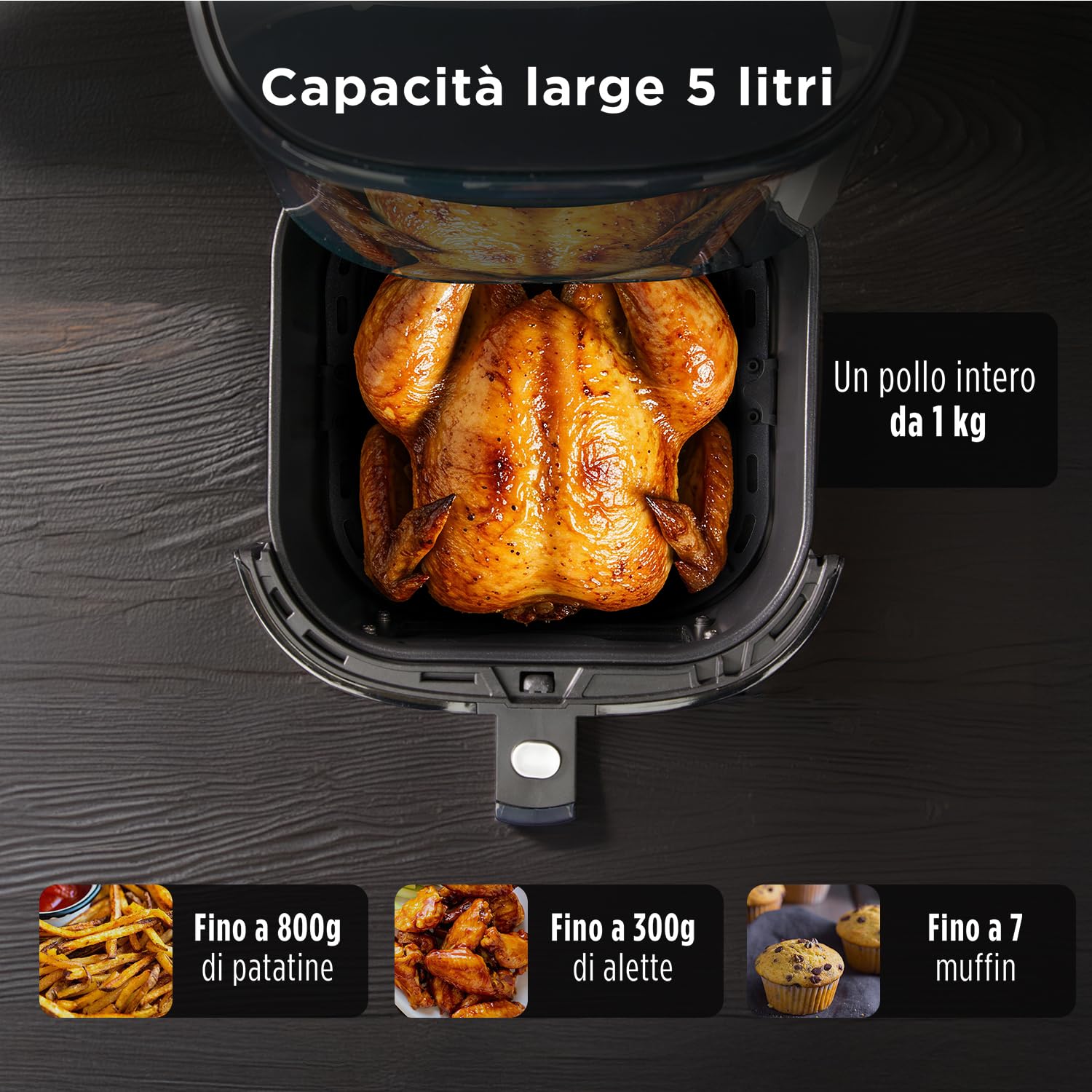 KASANOVA Friggitrice ad aria display digitale 12 programmi, capacità 5 L con finestra trasparente, cottura leggera senza olio e fumo, 1500 W (Blu)