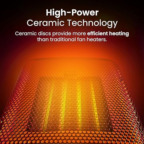 Miniatura 6 de Pro Breeze Calentador eléctrico portátil de cerámica de 1500 W para uso en interiores, termostato ajustable, calentador de espacio pequeño para el