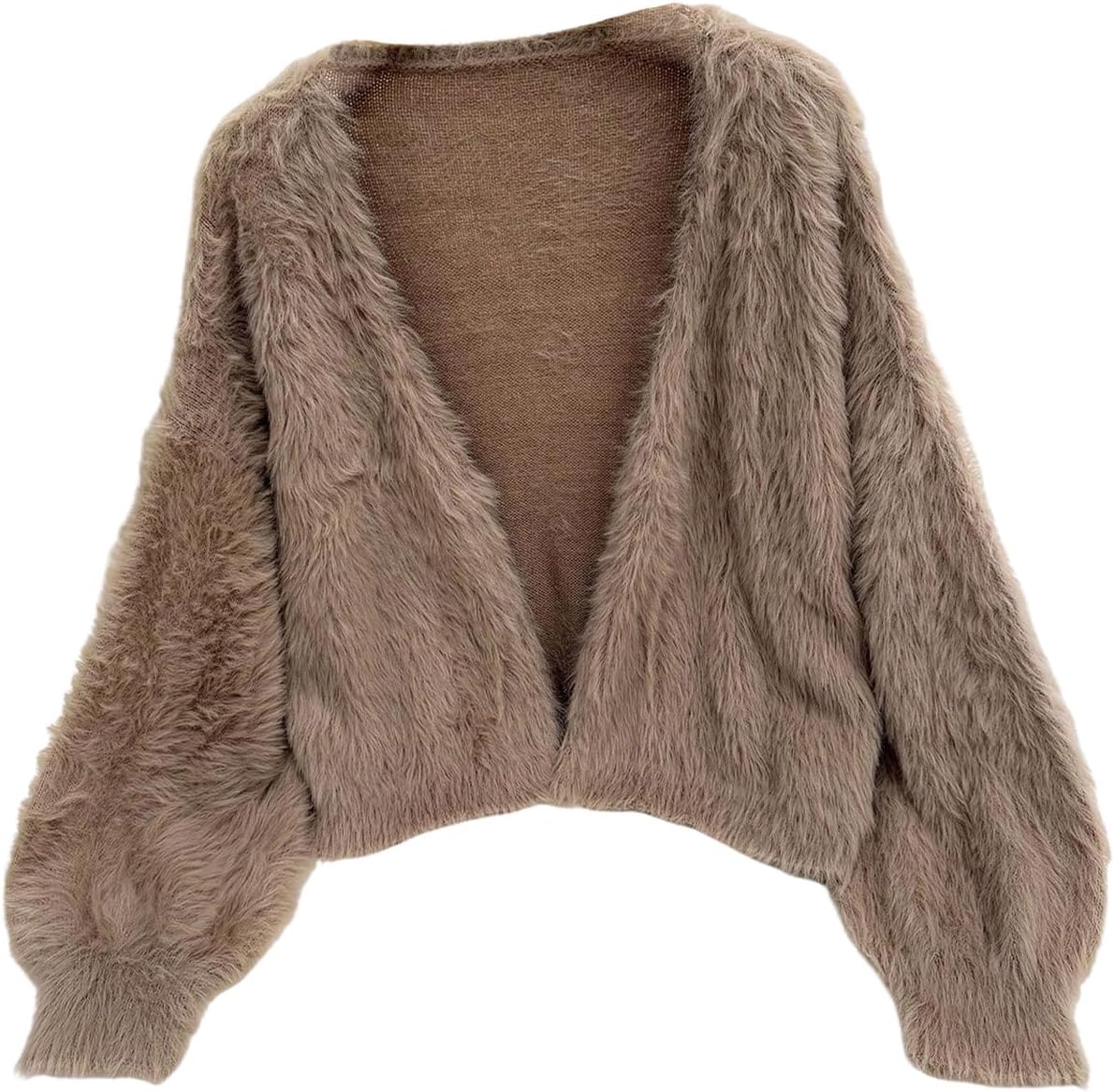 MakeMeChic Women's Plus Size Fuzzy Cardigan Sweater Faux Fur Long Sleeve Knitted Outerwear