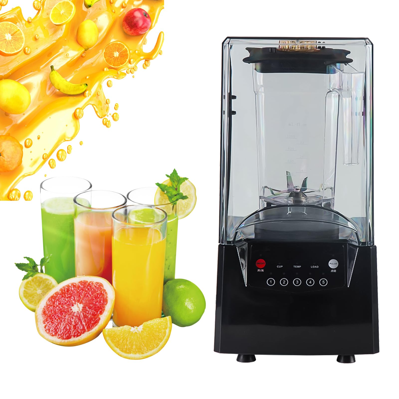 Blender do koktajli 2600W, blender do lodu z dźwiękochłonną pokrywą, inteligentny panel, 6-ostrza do koktajli, orzechów, lodu i owoców