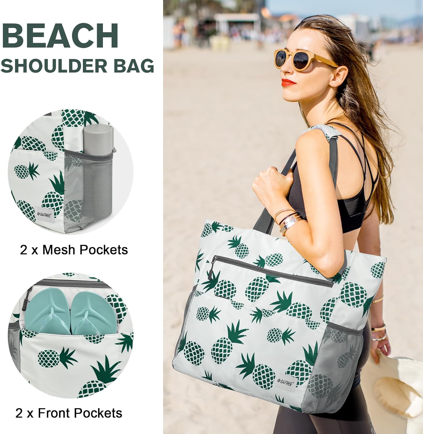 G4Free Beach Bag, Waterproof Sandproof Beach Tote Bag, Large Capacity Foldable for Women - Image 3