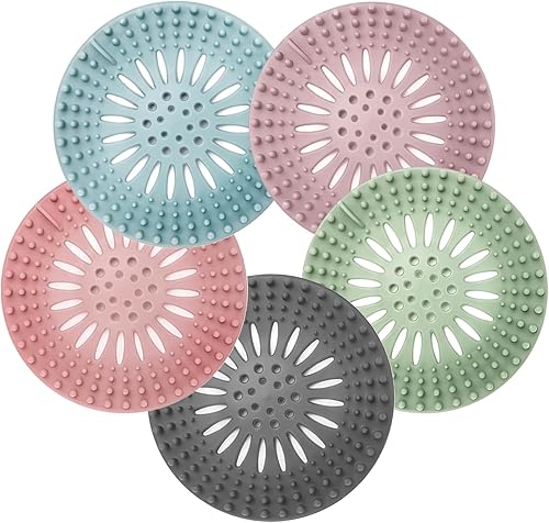 5 piezas de drenaje de ducha para baño, accesorios en forma de círculo pequeño, cubierta de drenaje de silicona duradera, tapón de pelo con ventosas
