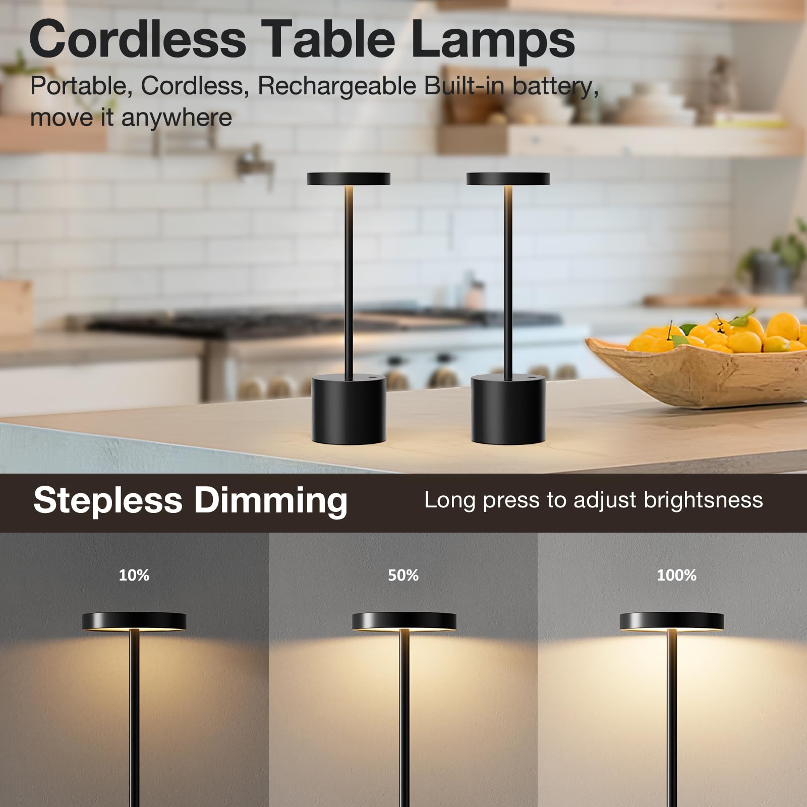Pack 2 Lámparas De Mesa SAKRINGT - Inalámbricas, Recargables 5000 MAh, Luz LED Dimmable, Para Interior Y Exterior