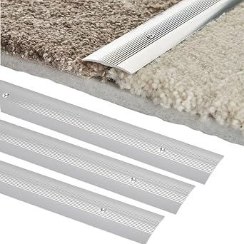 Carpet Flooring Flat Silver Door Bar Threshold Cover Strip 40mm x 0.9m 3 Pack | Silver Threshold Door Bar Trim Strip | Ideal for Doorways | Easy-Fit Cover Strip