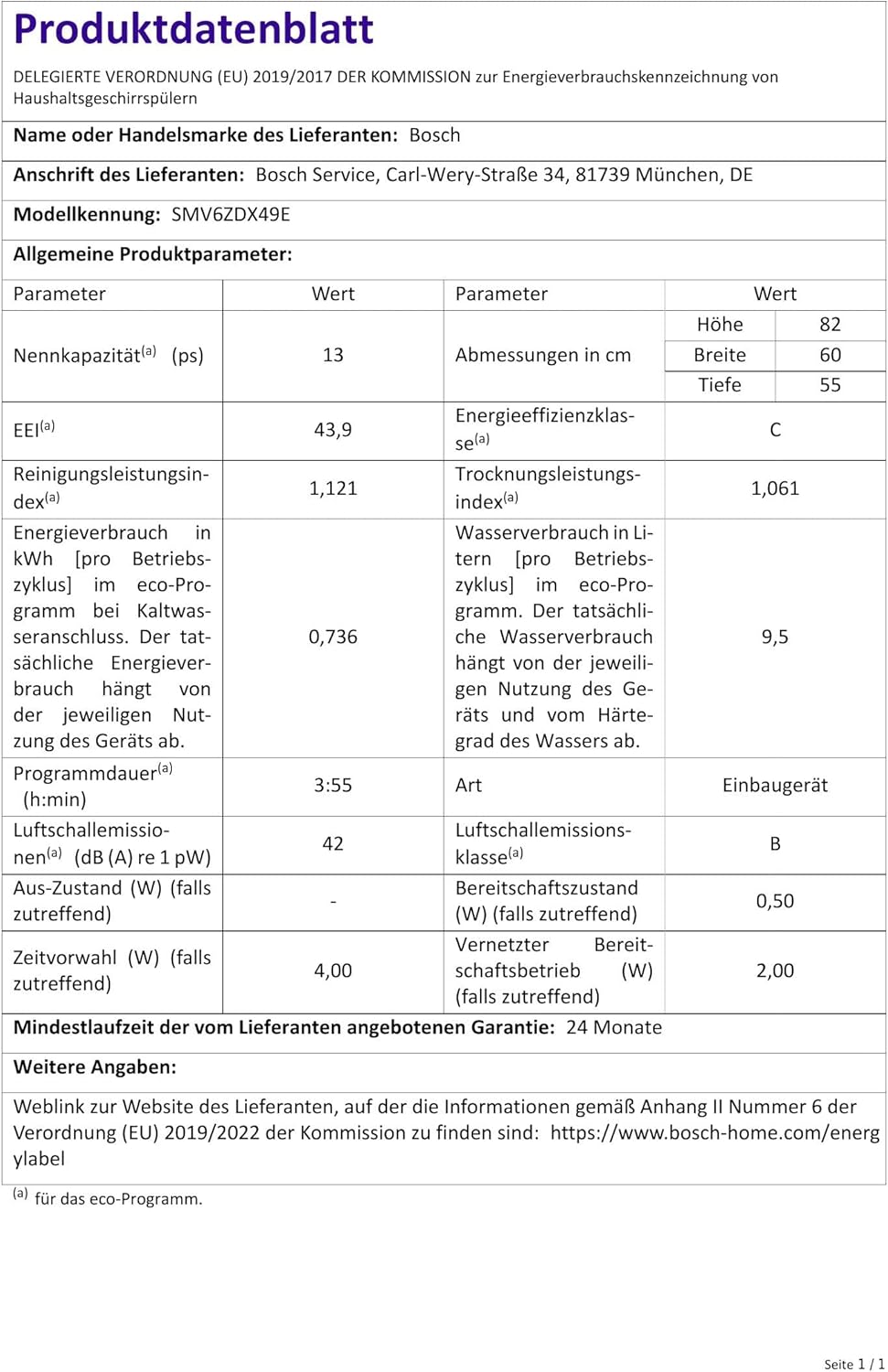 Bosch Elettrodomestici SMV6ZDX49E Serie 6, Lavastoviglie a scomparsa totale, 60 cm [Classe di efficienza energetica C]