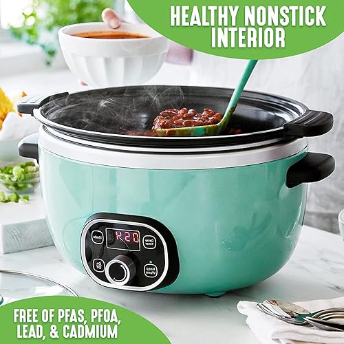 Miniatura 3 de Olla de cocción lenta eléctrica antiadherente de 6 cuartos de galón, olla de cocción lenta de cerámica programable con temporizador digital, tapa