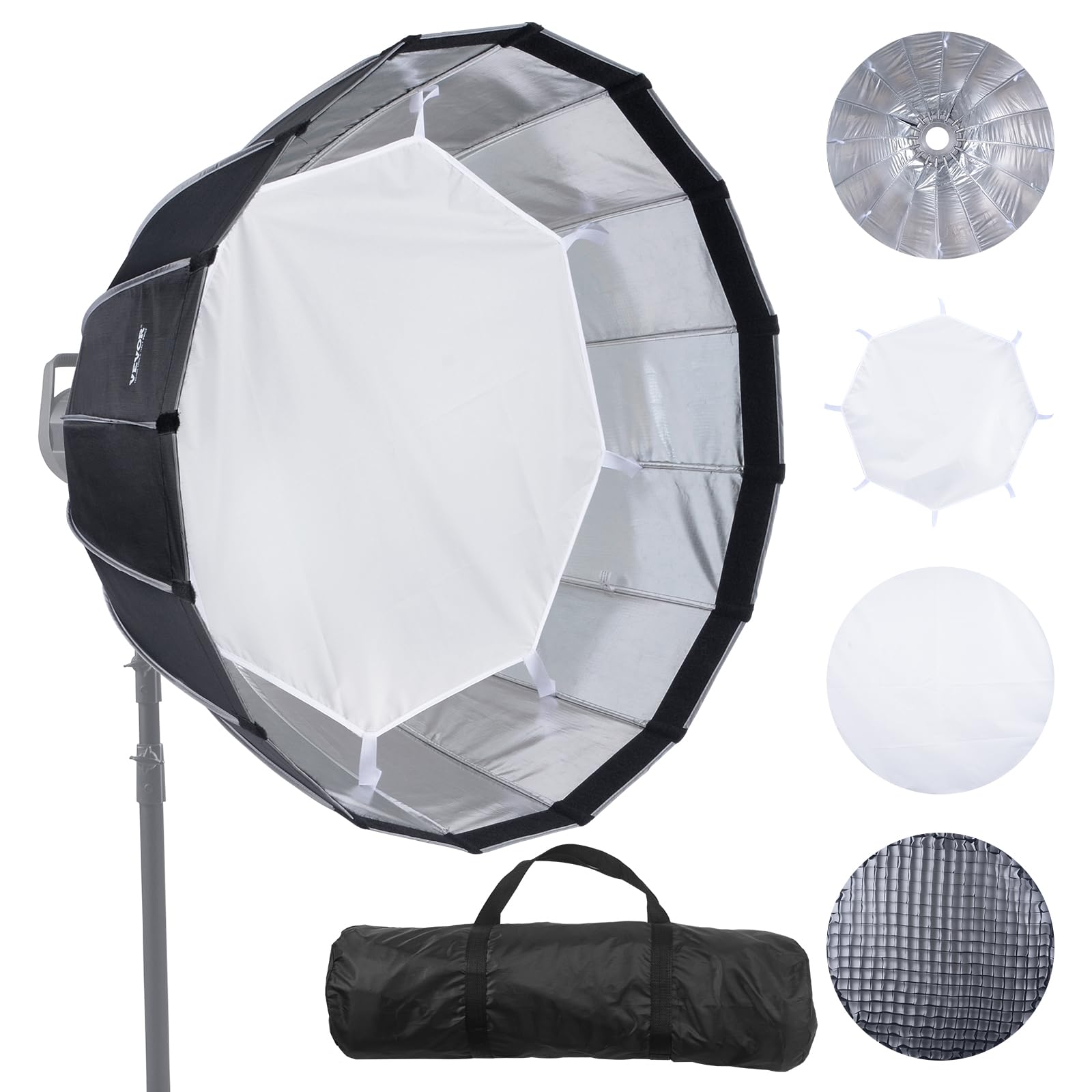 VEVOR Softbox Parabolico 33 pollici / 850 mm Sgancio Rapido Piegatura Rapida Leggero Portatile Attacco Bowens Universale, 4 Effetti di Illuminazione, Adatto per Fotografia Studio Fotografico