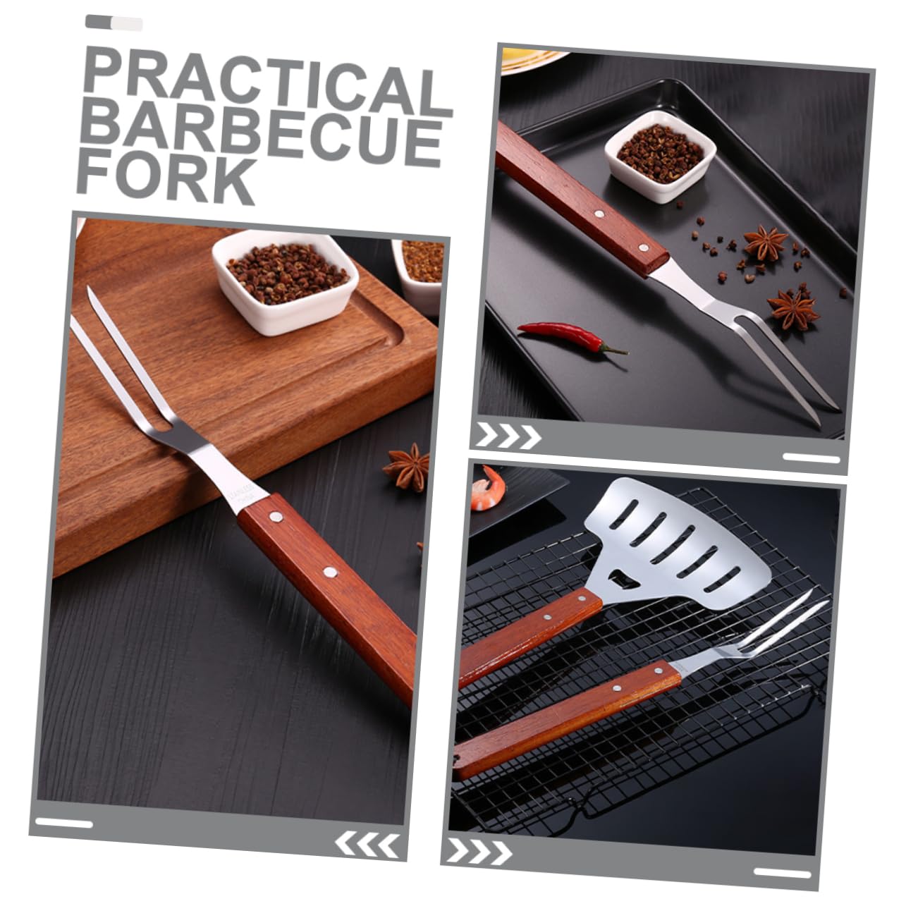 OKUMEYR Stainless Steel Bbq Skewers with Handle Reusable Grilling Forks for Meat and Vegetables for Outdoor Barbecue and Family Gatherings