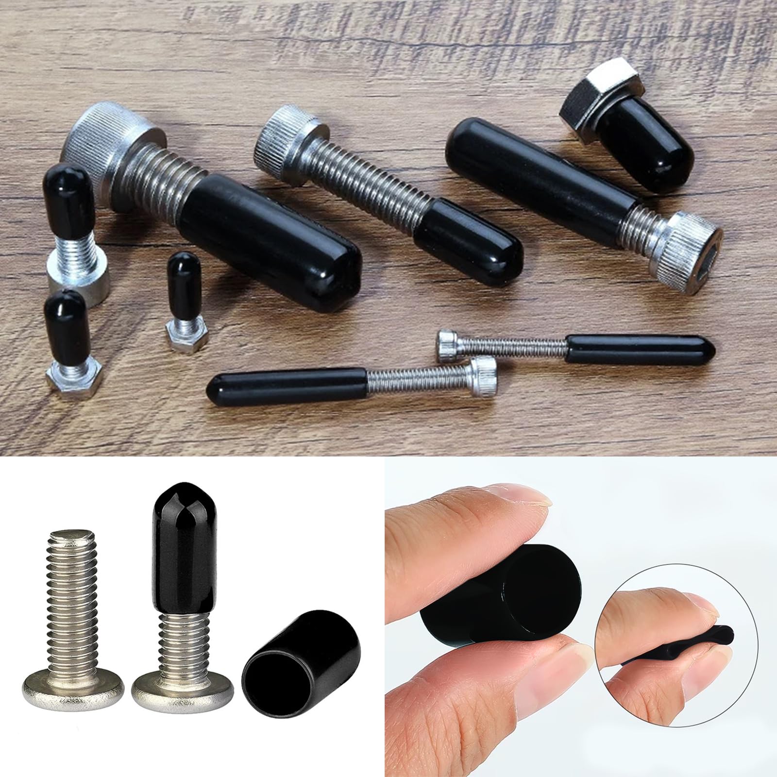 HLIWS 200 Pcs Round Rubber End Caps Protective Caps, 9mm,Black Vinyl Cover Screw, Thread Protectors Assortment - Image 4