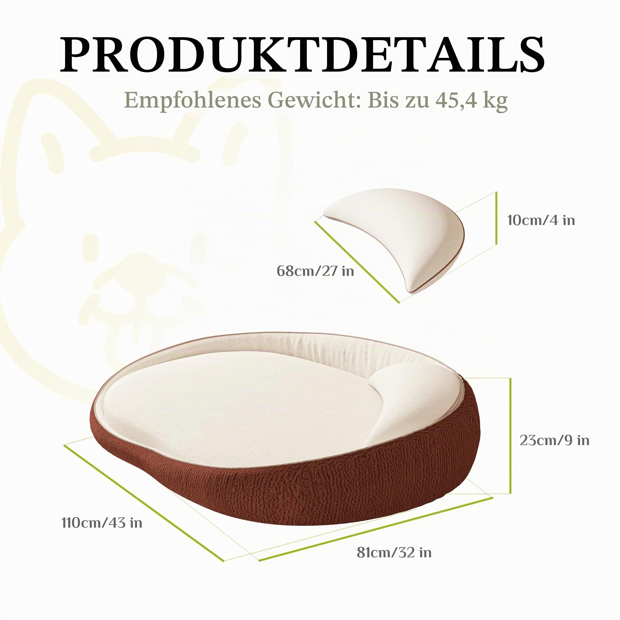 XXL Orthopädisches Hundebett mit Kissen – Komfortables Hundesofa aus Memory Foam, Abnehmbarer & waschbarer Bezug – Hundebett für große Hunde, langlebig & gemütlich