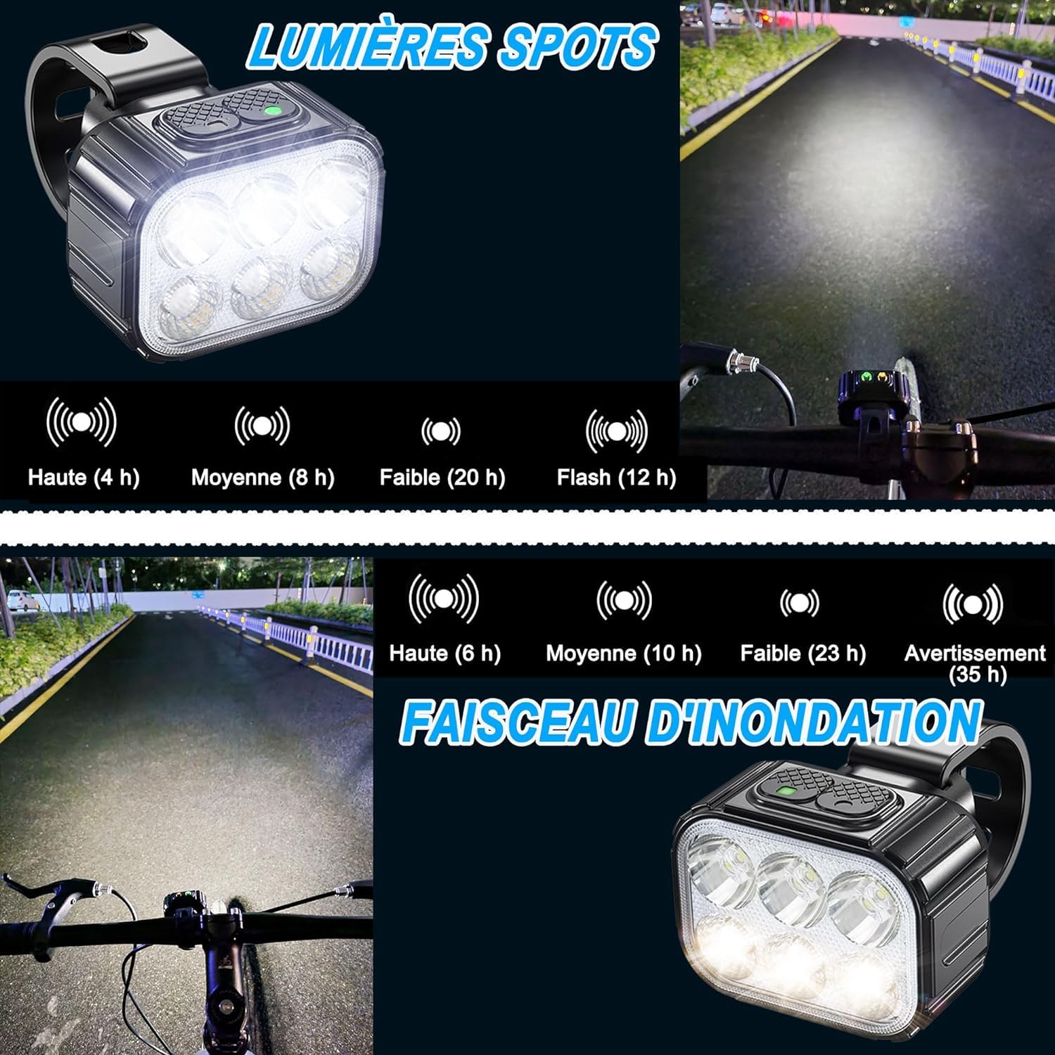 Przednie i tylne światło rowerowe, 8 + 12 trybów oświetlenia LED, wodoodporne, IPx6, USB ładowalne, światło rowerowe, nadaje się do rowerów górskich i kempingowych, długa żywotność baterii.