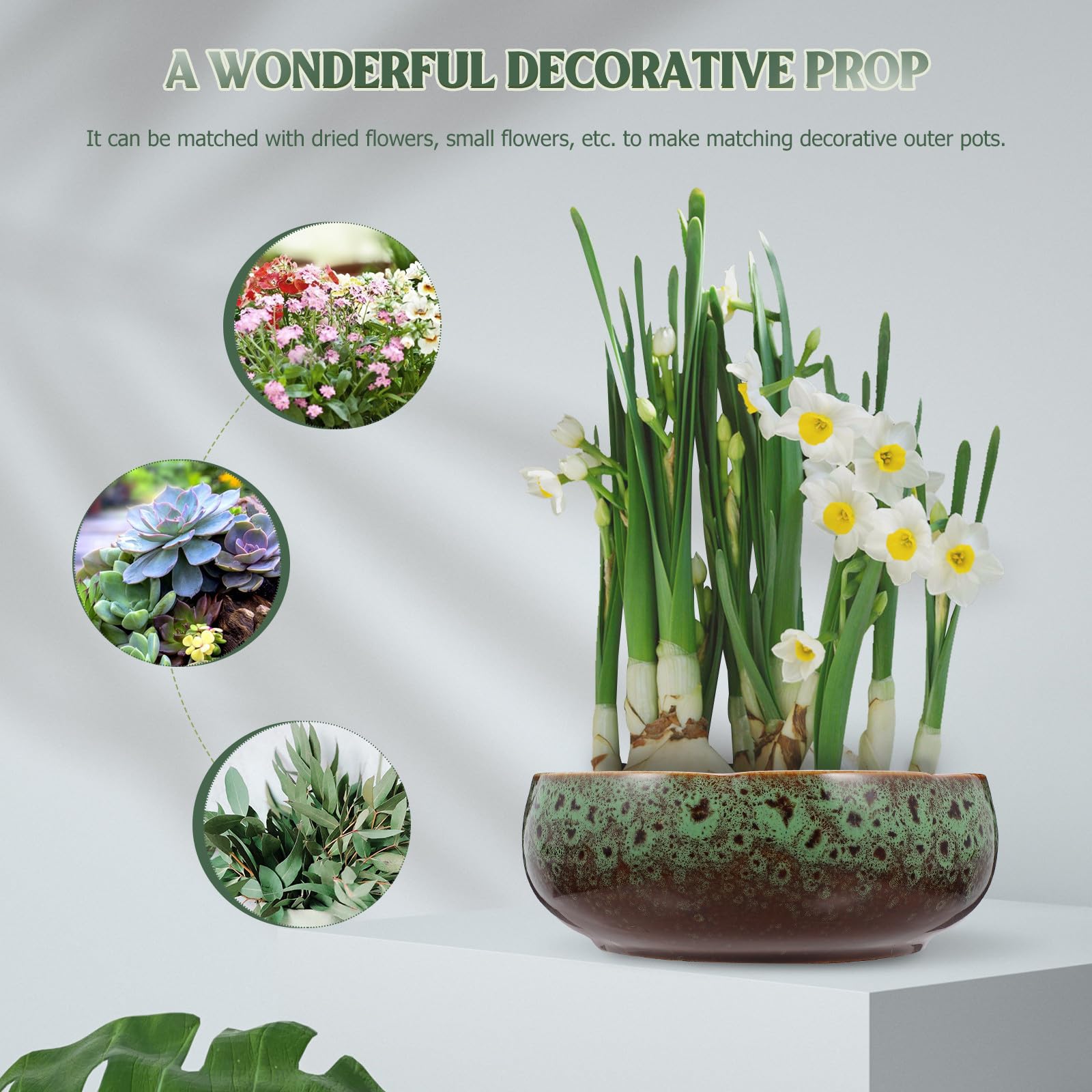 Anneome Pot de Fleurs Hydroponique sans Trou en Céramique Blanche Moyenne Jardinière pour Jonquilles et Nénuphars Pot de Jardin Intérieur et Extérieur Décoratif pour Balcon et Maison
