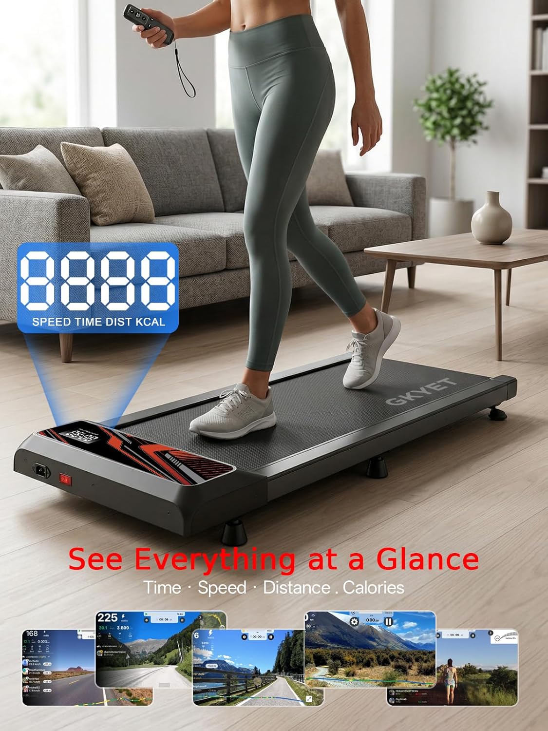 Walking Pad Treadmill with 8% Incline for Home, Under Desk Treadmill for Home Office, 2.5HP Quiet Portable Walking Mat, 265 lbs Capacity, Compact Treadmill for Small Spaces with 15" x 35.4" Belt