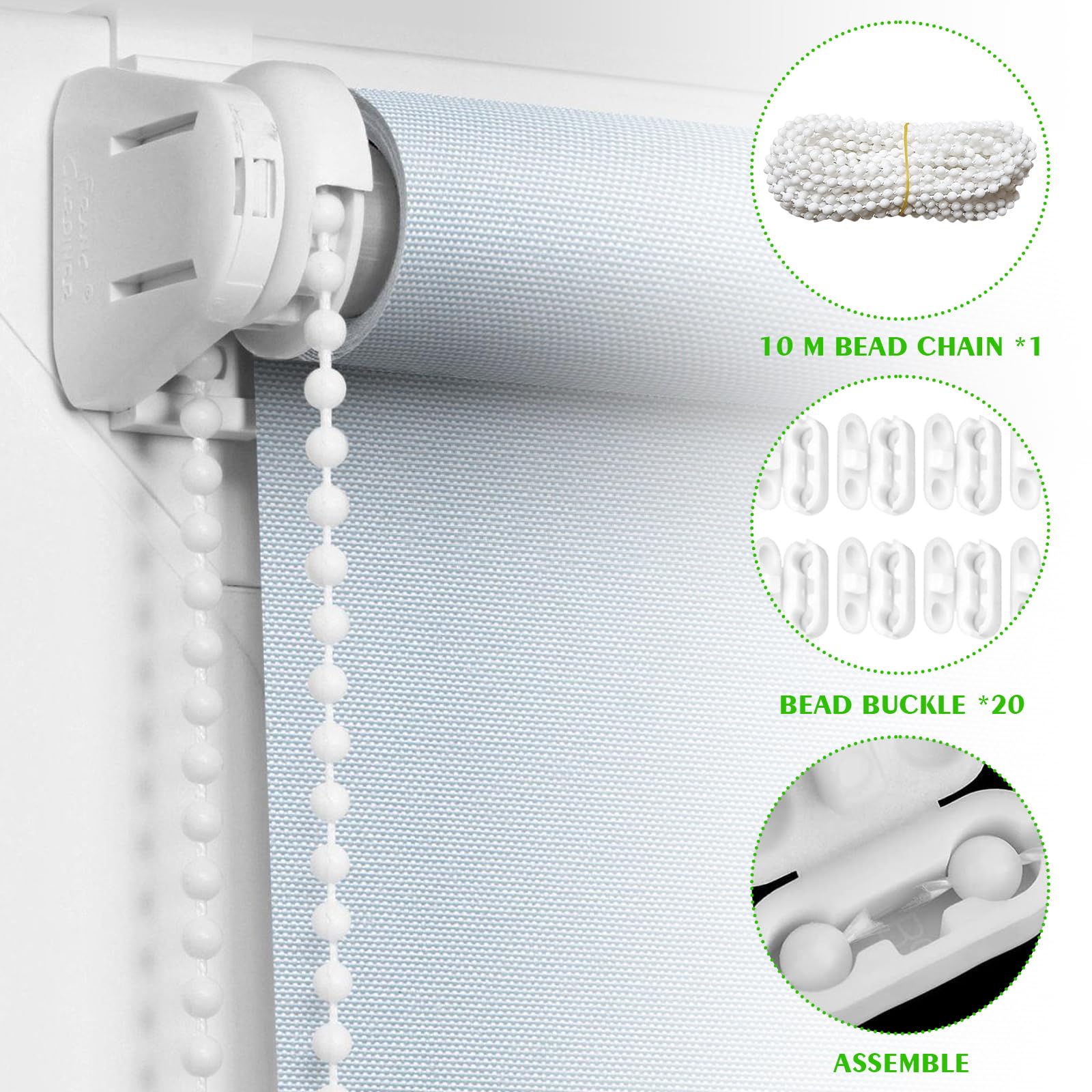 20 piastre di peso per tende verticali 127 mm: riposizionamenti completi con 10 m di catena rullo + 20 connettori metallici, compatibili con persiane e verticali
