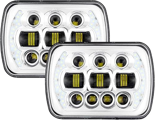 Auxbeam Faro LED de 5 x 7 de haz alto y bajo, 85 W, 7 x 6 pulgadas, con ojos en ángulo DRL, faro LED rectangular H6054 apto para Jeep Wrangler