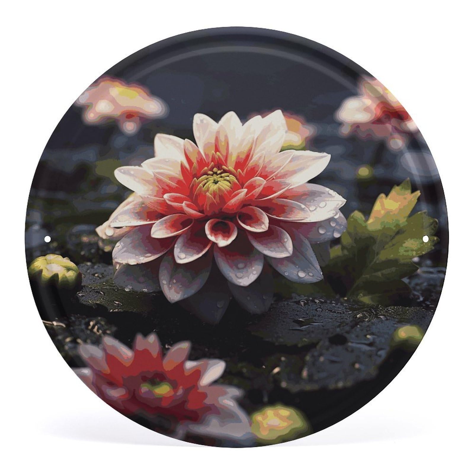 Fodpand Style Flower1 Round Wall Art Hanging Decorations, Wall Decor Modern Minimalist Artwork, Tin Sign Hanging Picture For Living Room, Bedroom, Office, Hallway, 11.8X11.8 Inch
