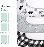 Vista 3 de The Peanutshell Paquete de 3 sábanas bajeras de corral suaves y transpirables para bebé, niño o niña, para colchón Pack N Play, se adapta a