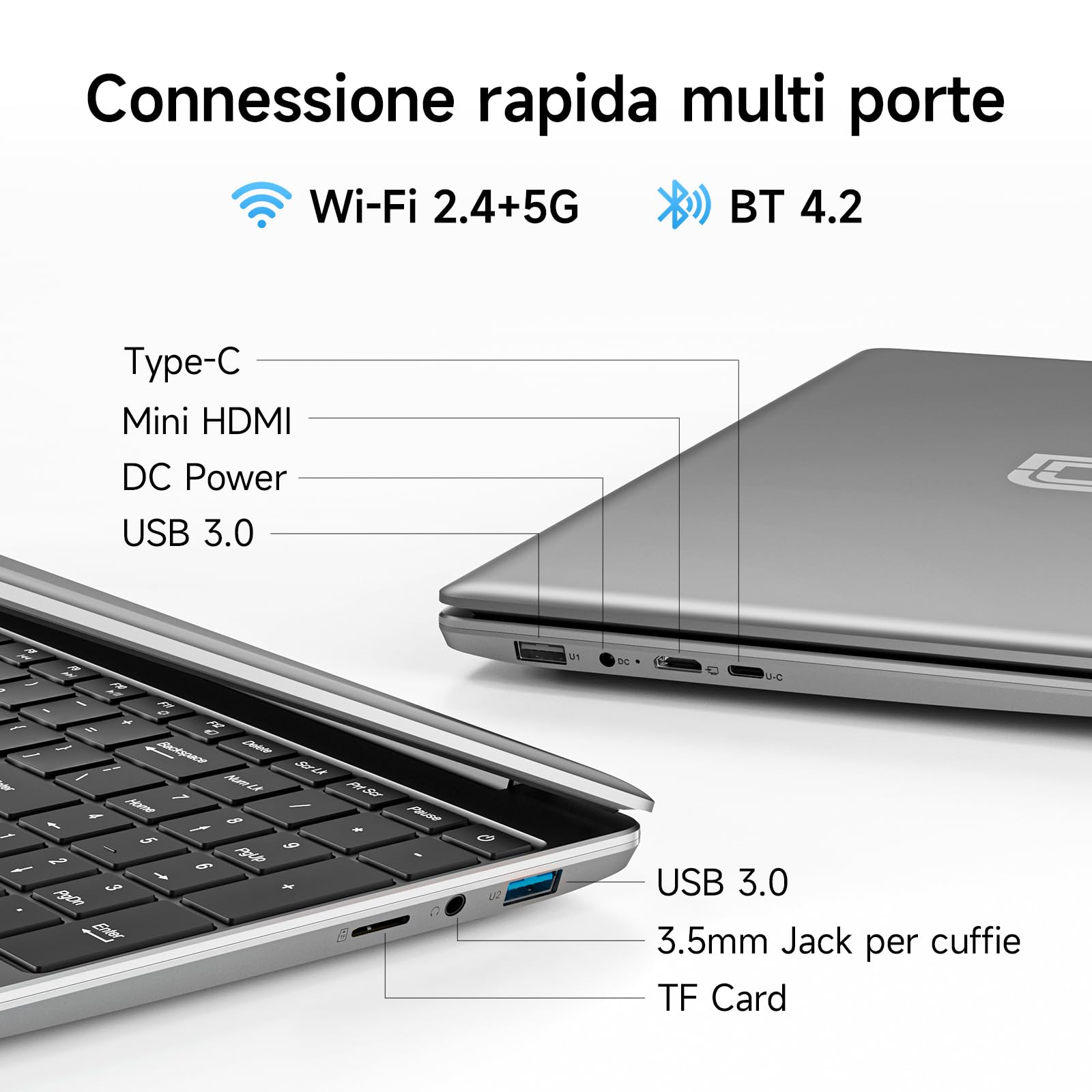 jumper Computer Portatile 15.6 Pollici HD Display, 4GB RAM 128GB SSD, 5205U Processore PC Portatile, 38Wh Batteria, Doppi Altoparlanti Stereo, Type-C, USB3.0, Notebook include un 1 Anno Office 365