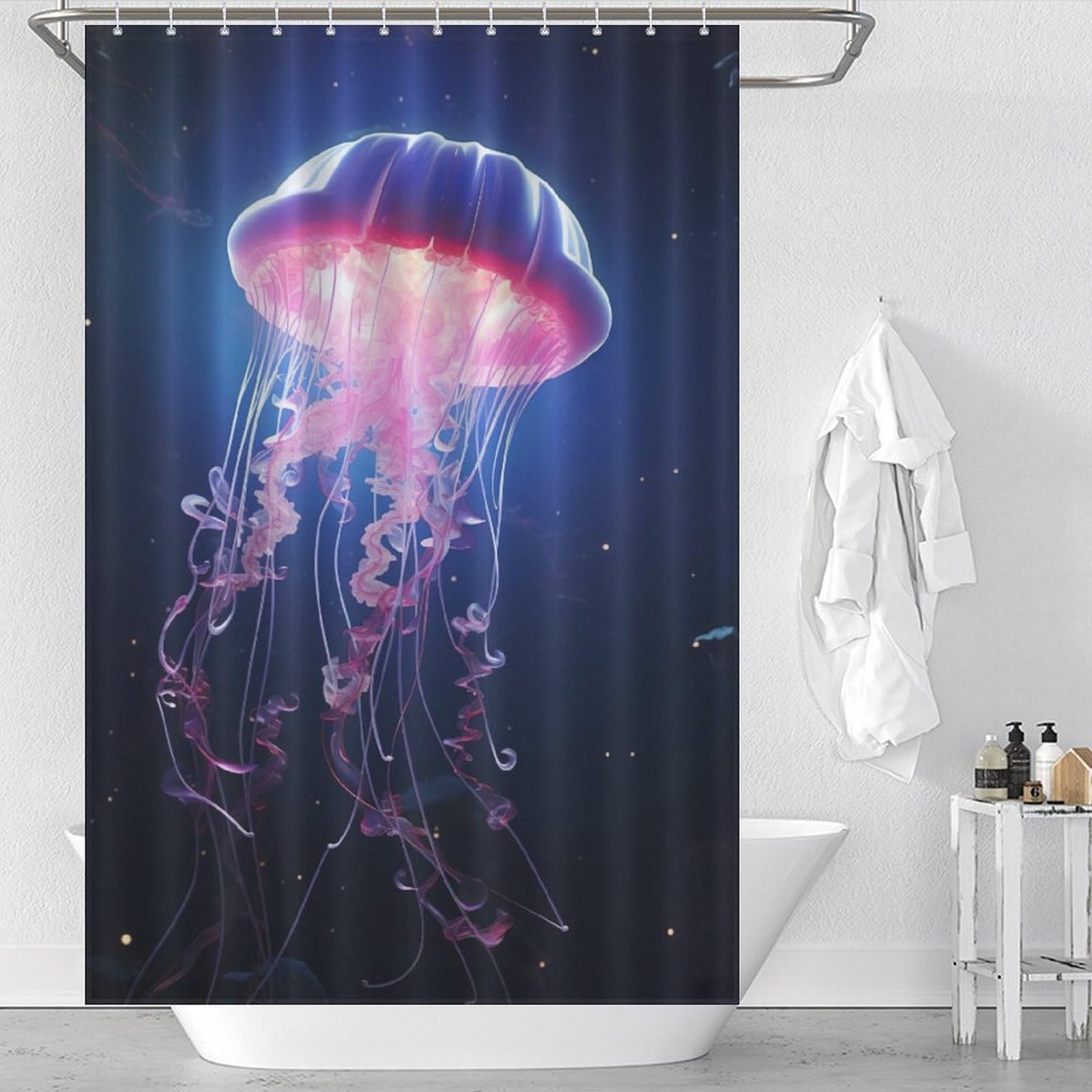 Rideau de douche de qualité Jellypoisson en polyester imperméable avec œillets