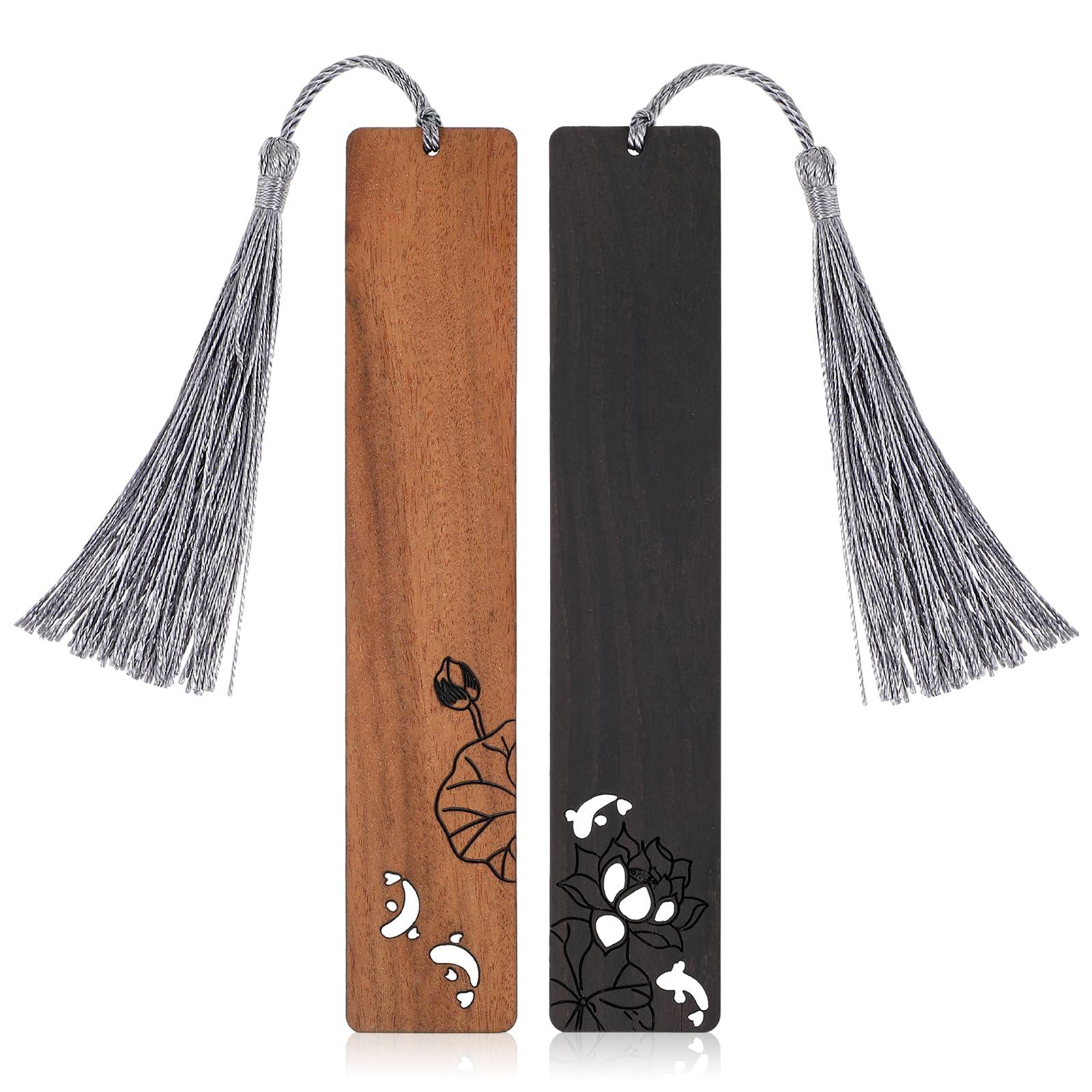 Amaxiu Pack de 2 marcapáginas de madera para amantes de los libros, marcapáginas tallados a mano con borla, marcapáginas vintage ahuecados, regalo para hombres y mujeres